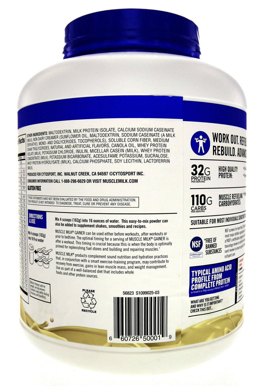 Muscle Milk Gainer shaker bottle with powder-ready mix