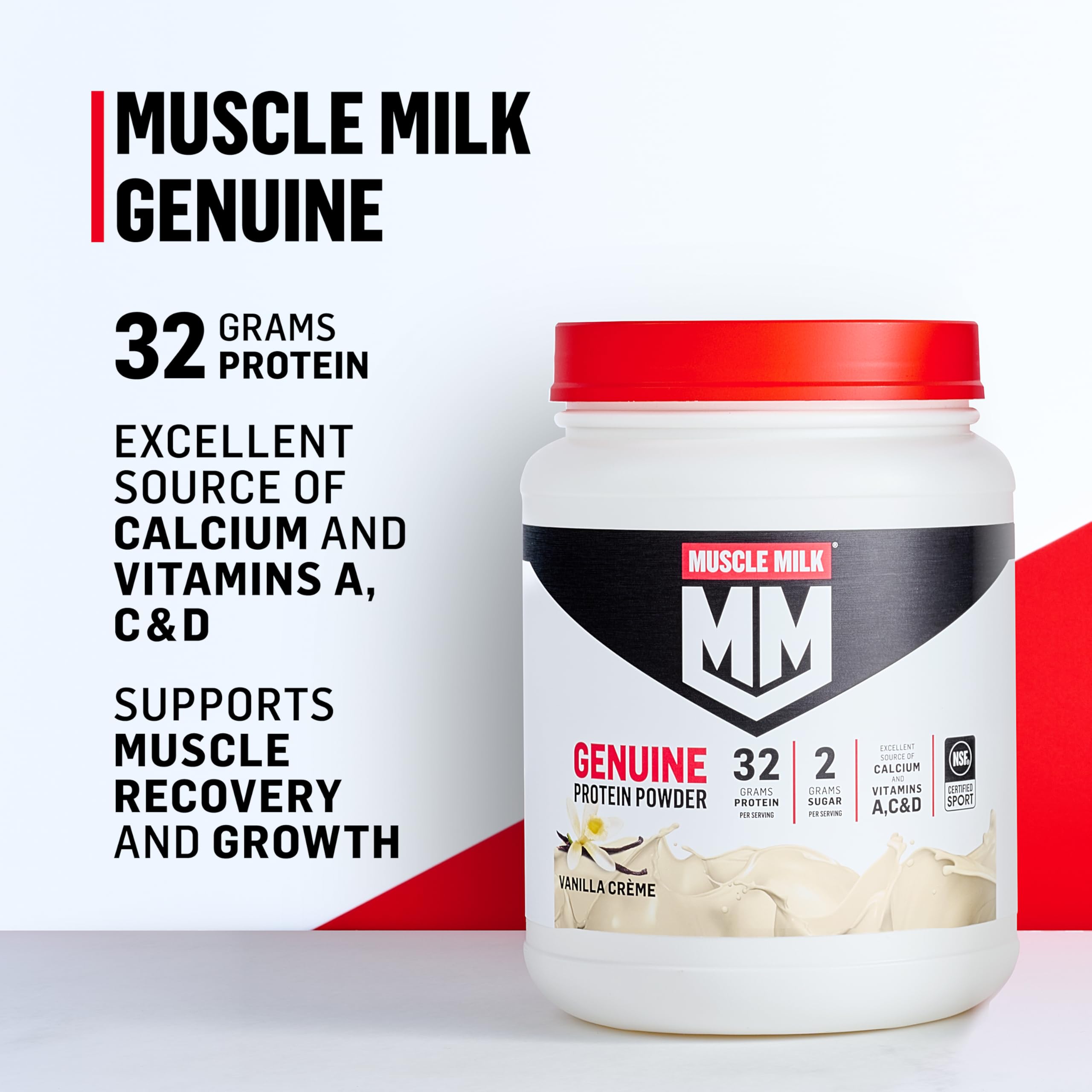 Muscle Milk Genuine Protein Powder ingredients including slow and fast releasing proteins.