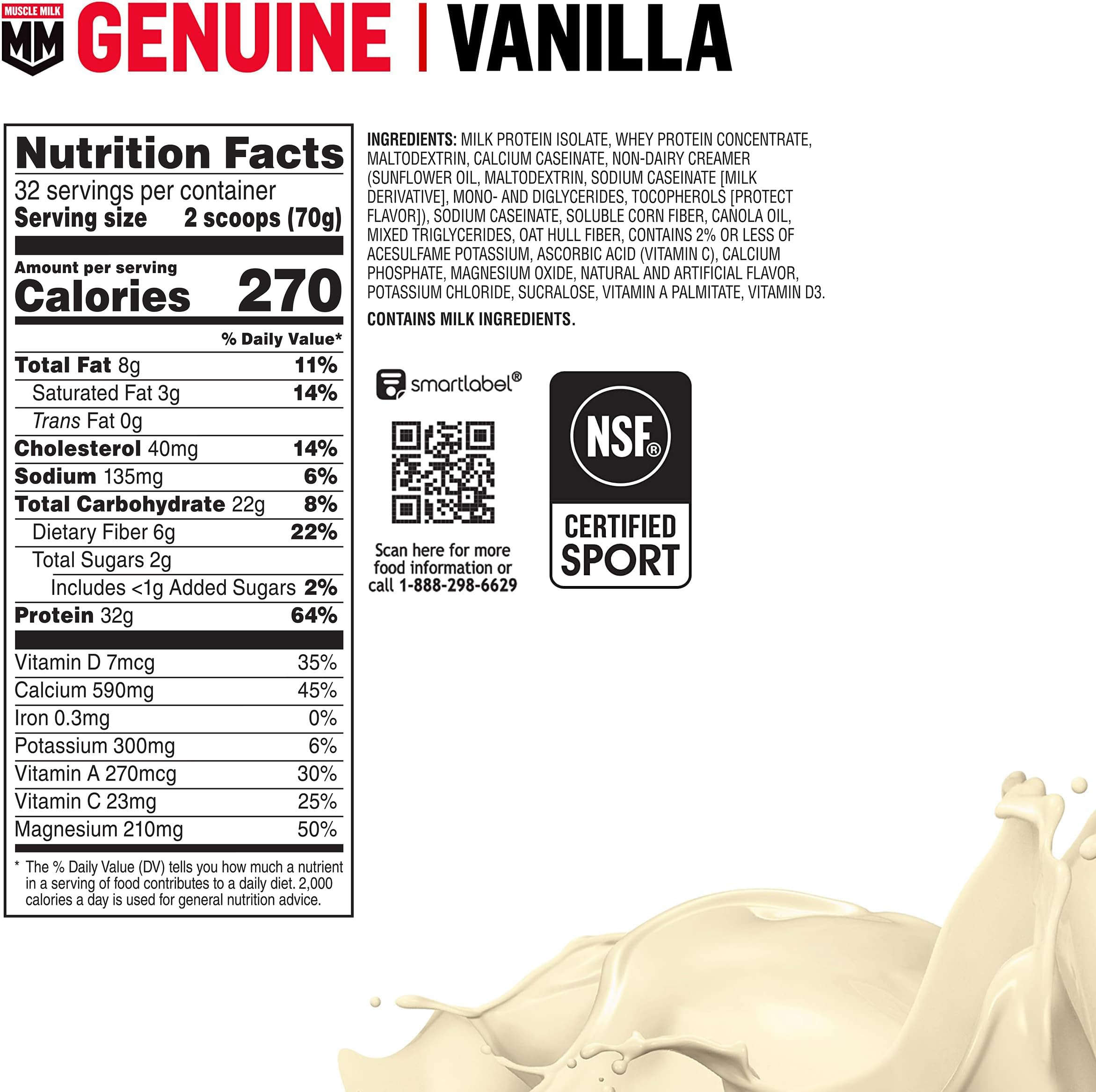 Muscle Milk Genuine Protein Powder Vanilla Creme serving scoop shows portion control.