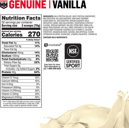 Muscle Milk Genuine Protein Powder Vanilla Creme serving scoop shows portion control.