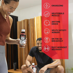 Pouring Muscle Milk into a glass reveals creamy texture.