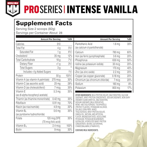 Muscle Milk Pro Series Intense Vanilla serving scoop showing protein measure