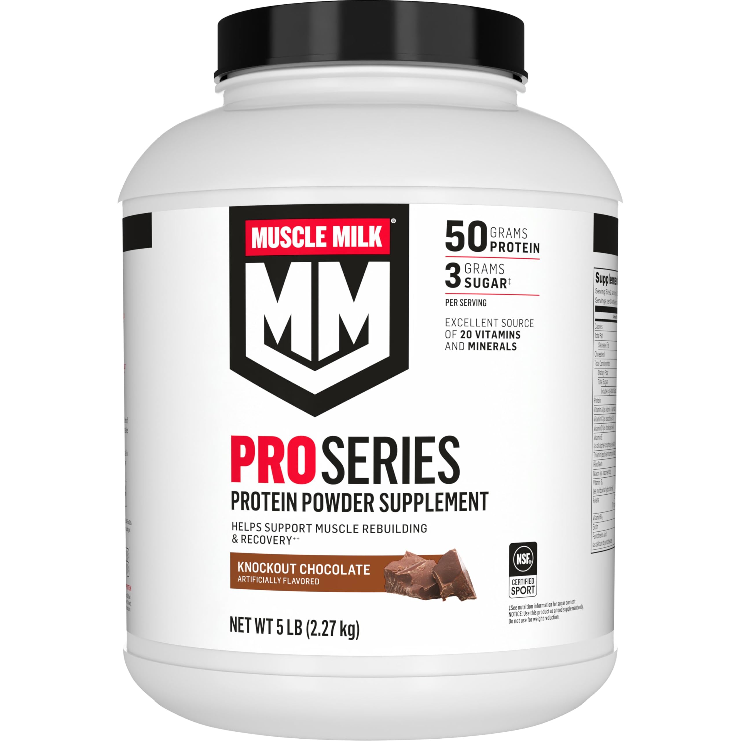 Muscle Milk Pro Series Knockout Chocolate canister for post-workout protein