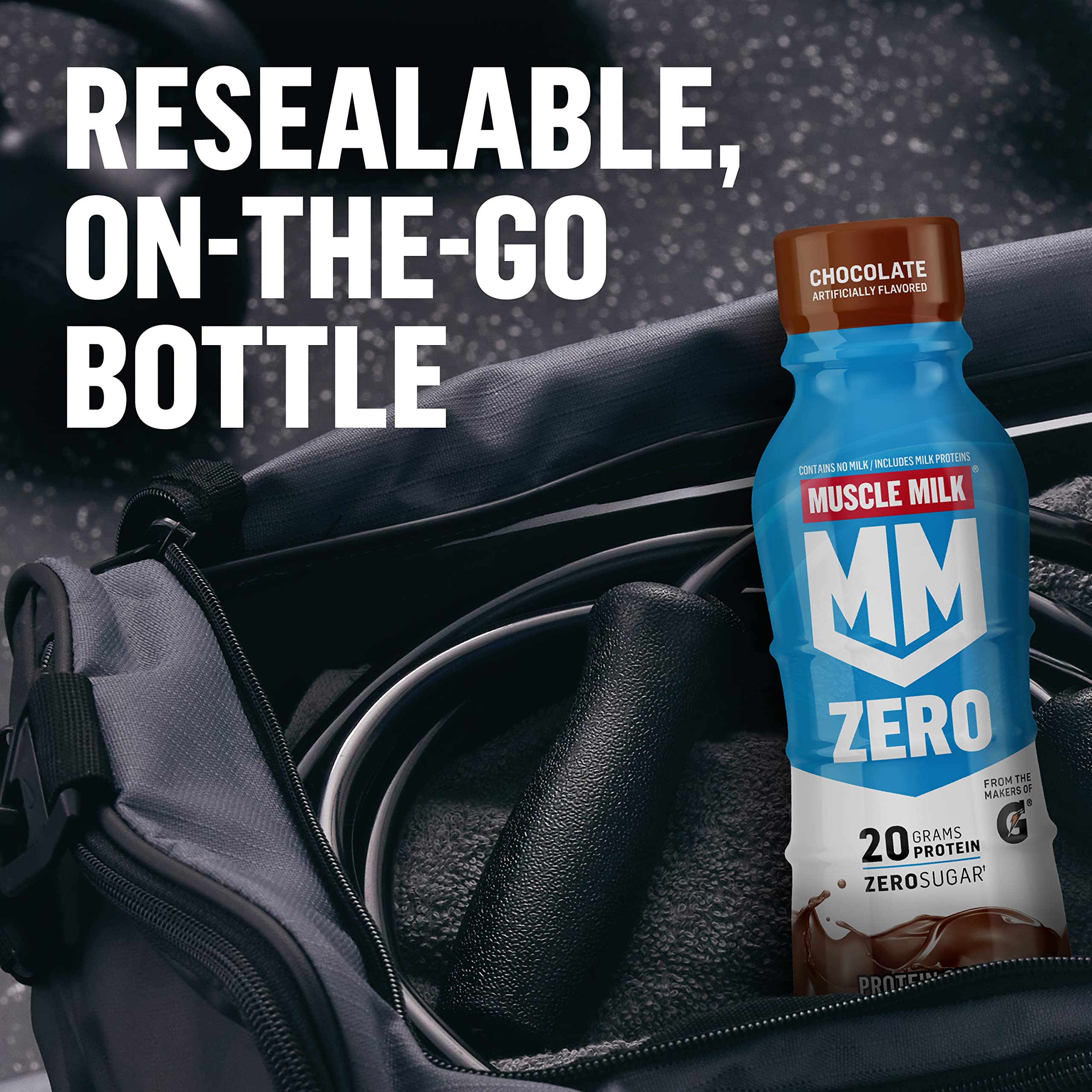 Athlete post-workout scene with Muscle Milk Zero bottle, ready-to-drink recovery option