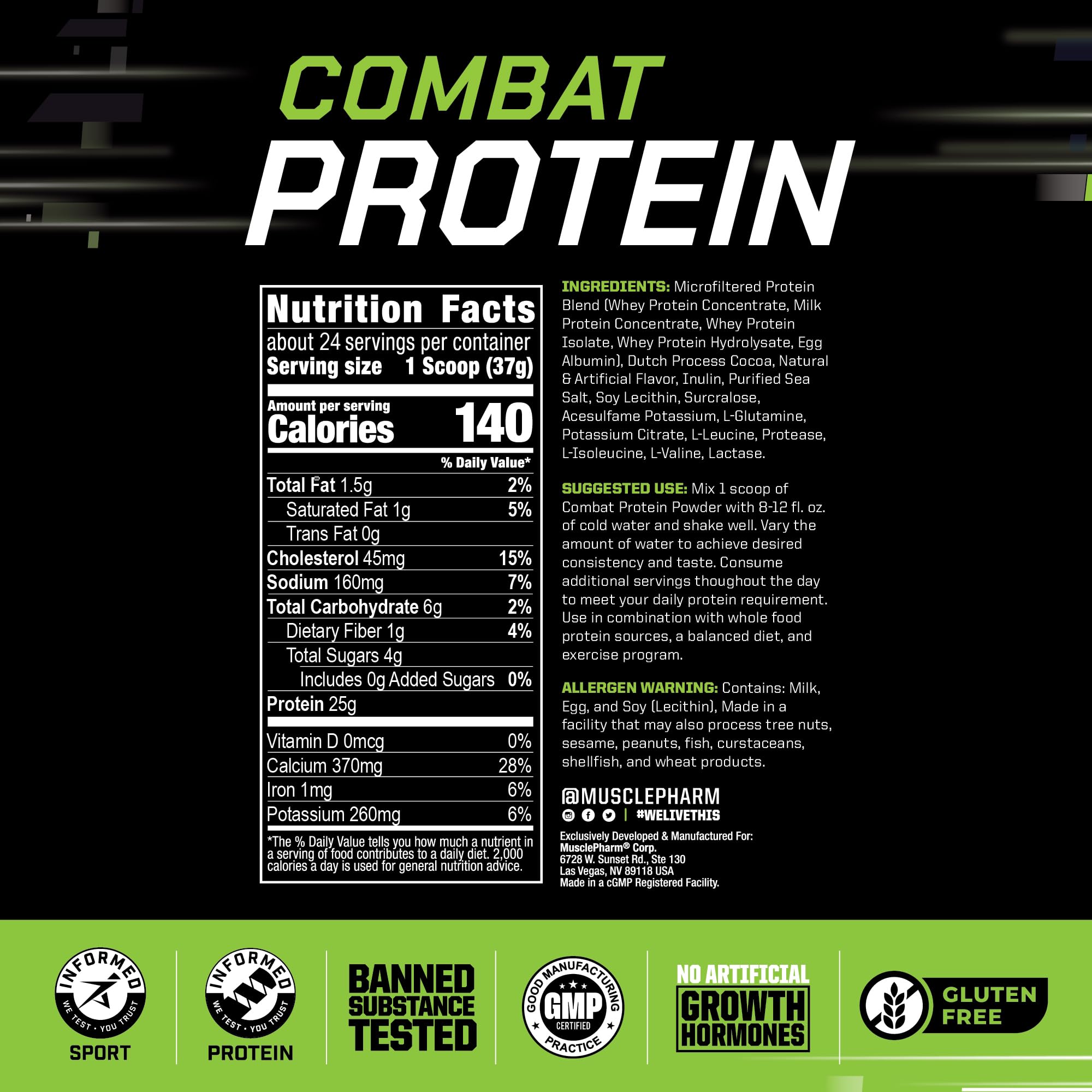 MusclePharm Combat Protein Powder being poured for a quick post-training shake.