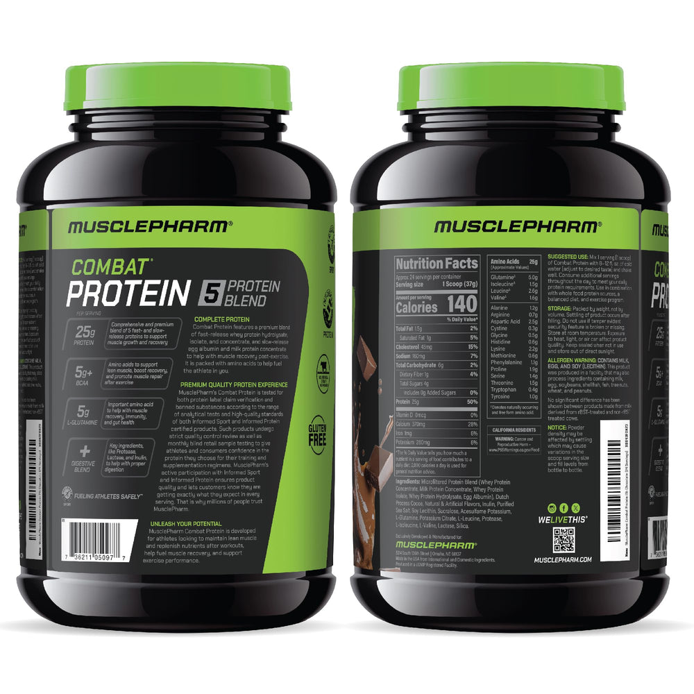 MusclePharm Combat Protein Powder ready on kitchen counter for daily workouts.