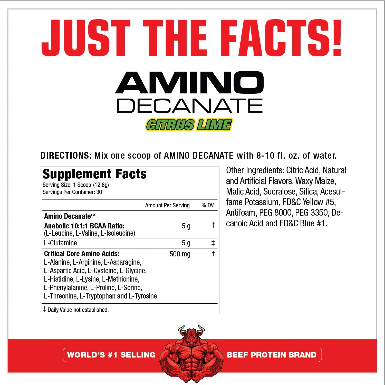 MuscleMeds Amino Decanate powder texture showing premium amino blend