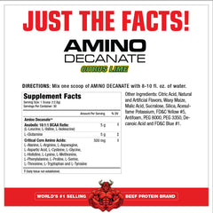 MuscleMeds Amino Decanate powder texture showing premium amino blend