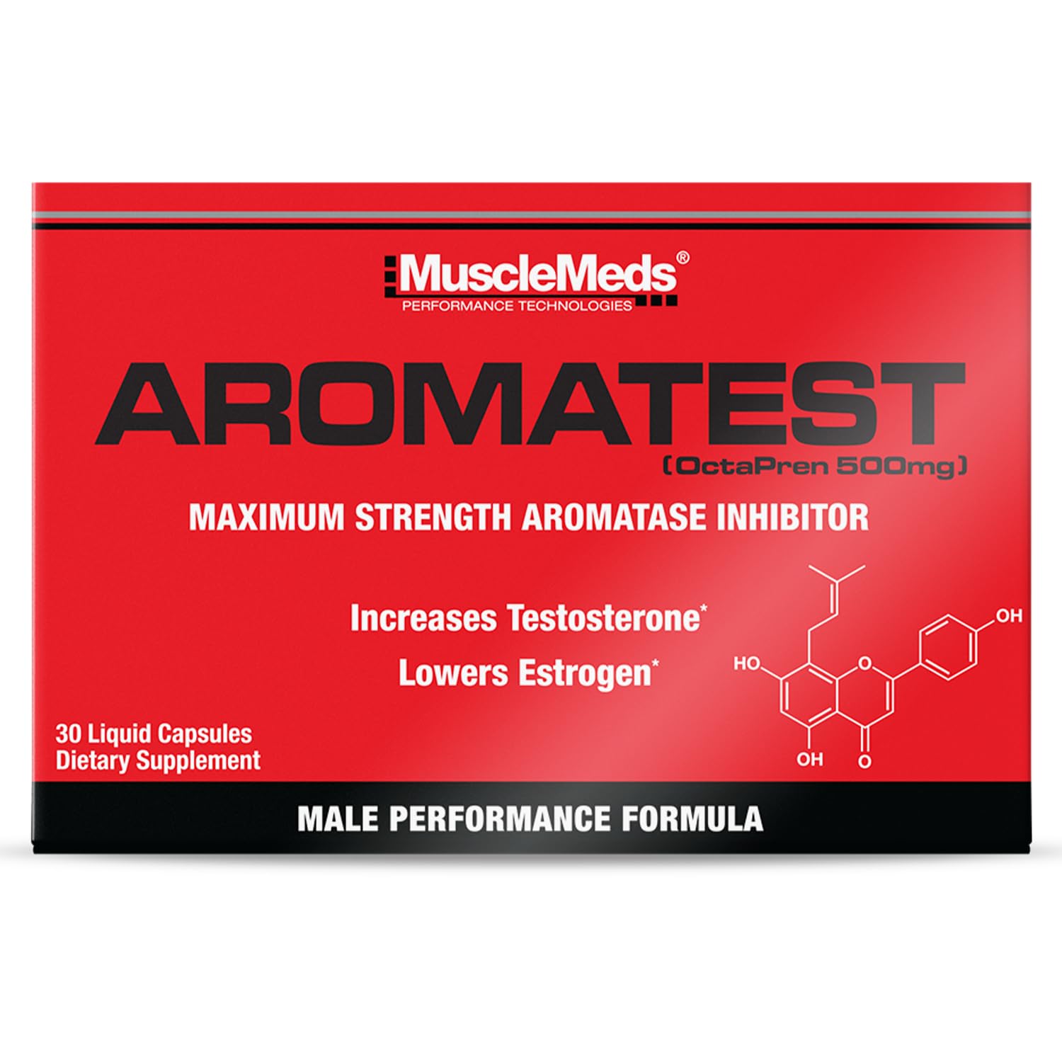 MuscleMeds AROMATEST bottle label highlights potent aromatase inhibitor benefits.