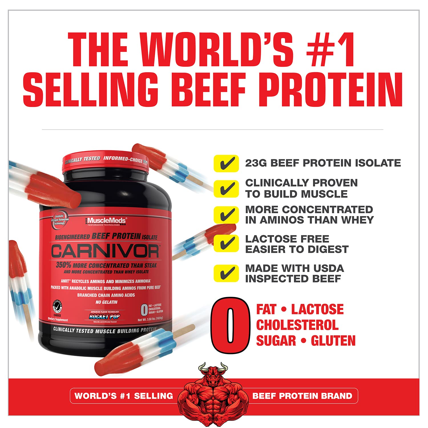 MuscleMeds Carnivor pour demonstrates dairy-free beef protein shake ready for post-workout.