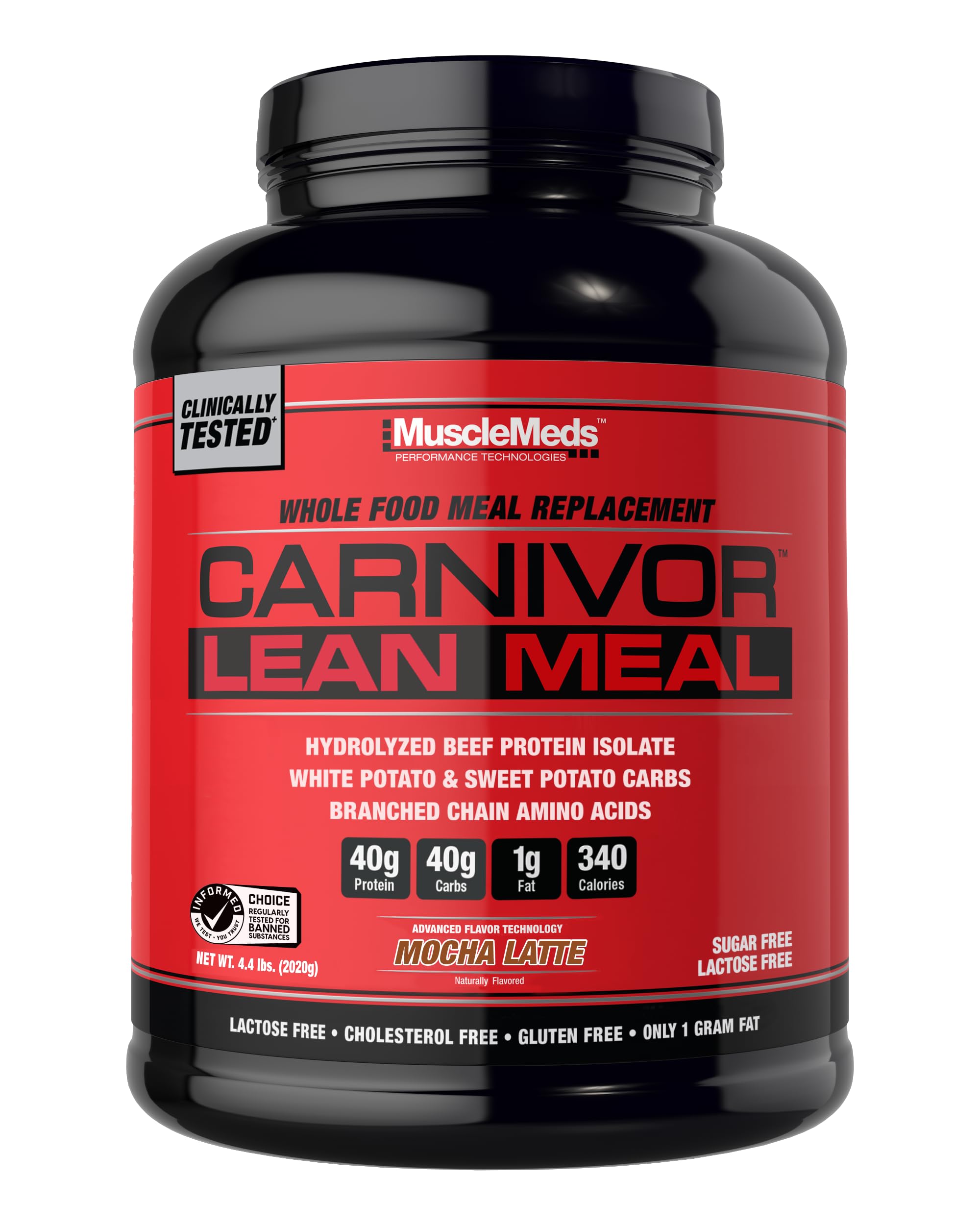 MuscleMeds Carnivor Lean Meal mocha latte bottle for lean muscle support.