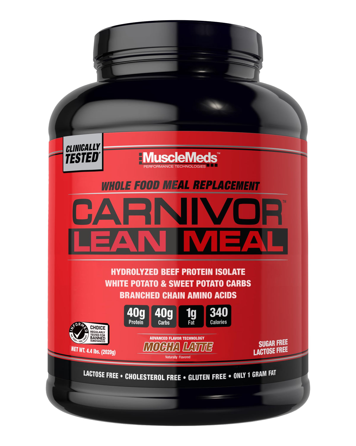 MuscleMeds Carnivor Lean Meal mocha latte bottle for lean muscle support.