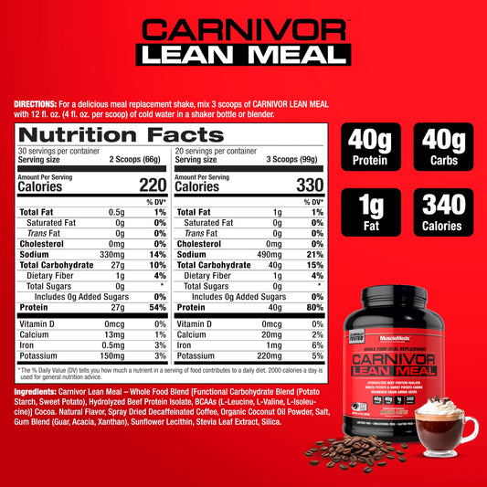 MuscleMeds Carnivor Lean Meal mocha latte shake poured into a glass for post-workout convenience.
