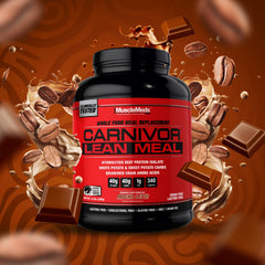 MuscleMeds Carnivor Lean Meal mocha latte ready cup for fueling workouts.