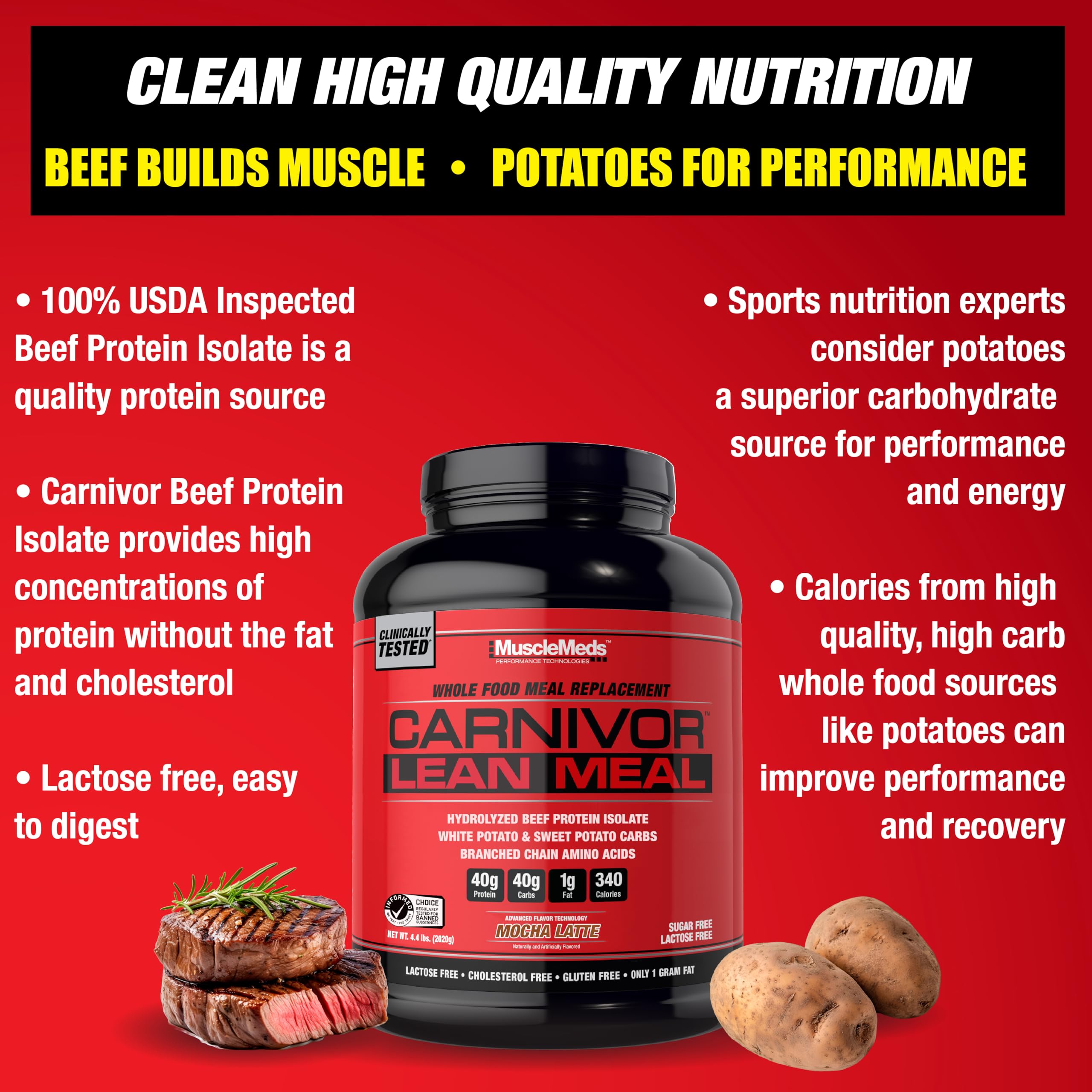 MuscleMeds Carnivor Lean Meal nutrition panel close-up on the label.