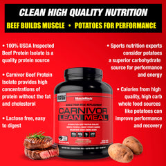 MuscleMeds Carnivor Lean Meal nutrition panel close-up on the label.