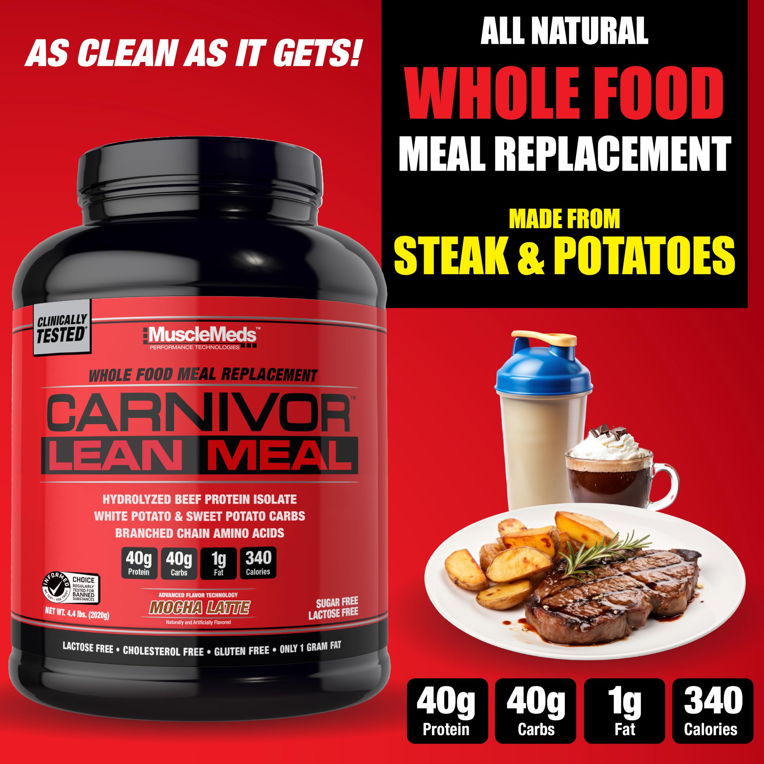 MuscleMeds Carnivor Lean Meal powder scoop ready to mix for protein.
