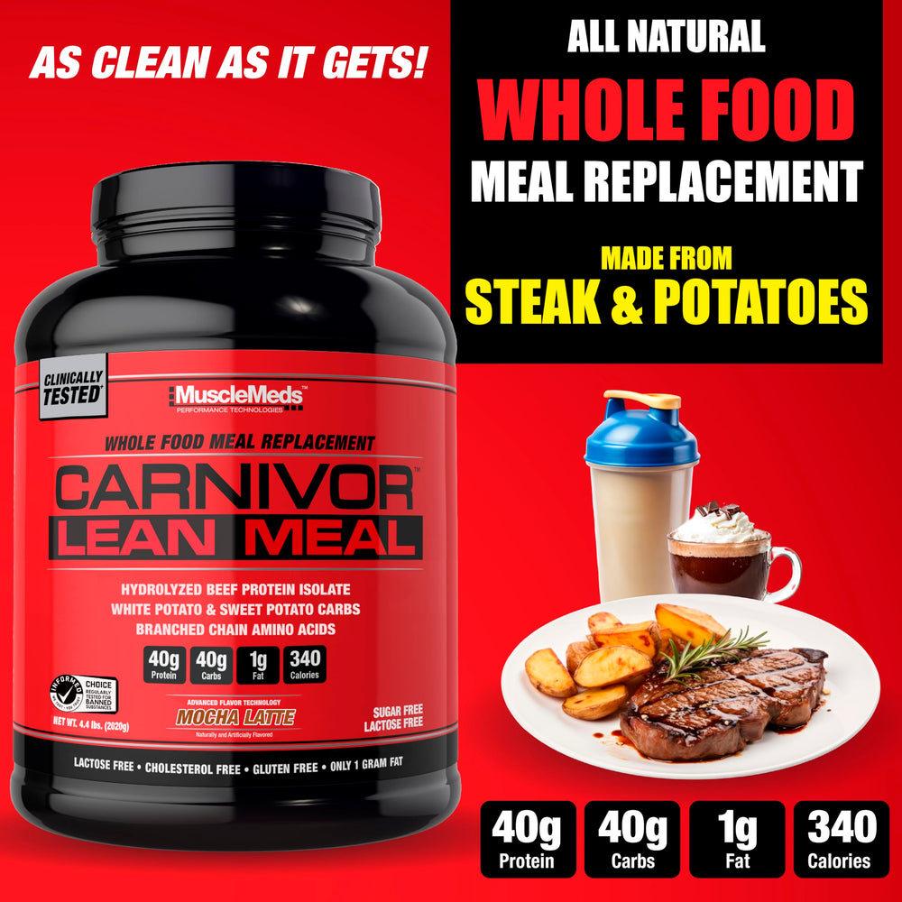 MuscleMeds Carnivor Lean Meal powder scoop ready to mix for protein.