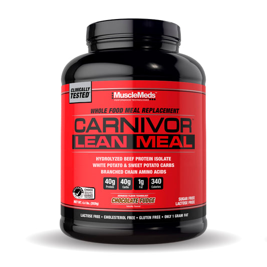 MuscleMeds Carnivor Lean Meal chocolate fudge shake in a serving can