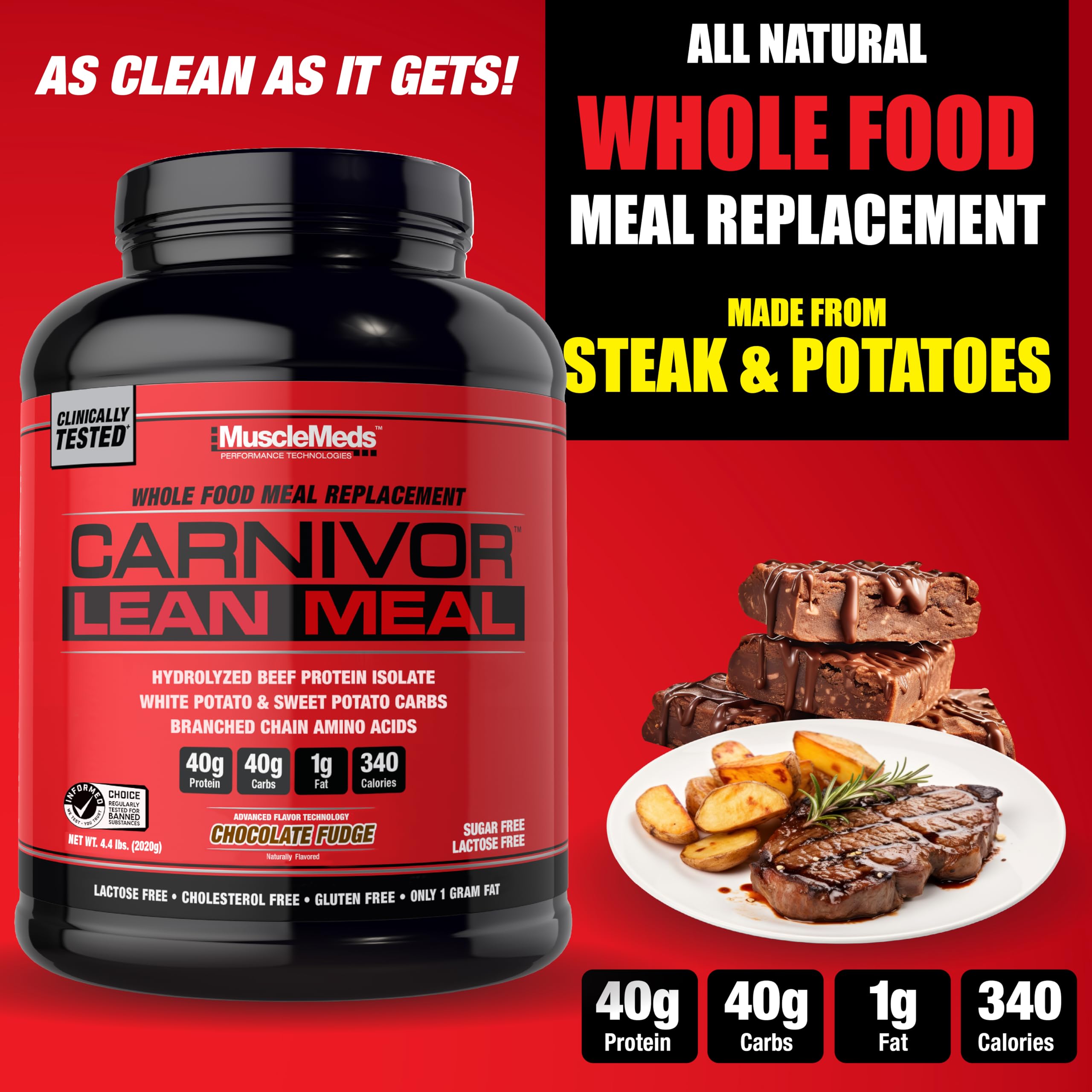 MuscleMeds Carnivor Lean Meal shake featuring sweet potato source