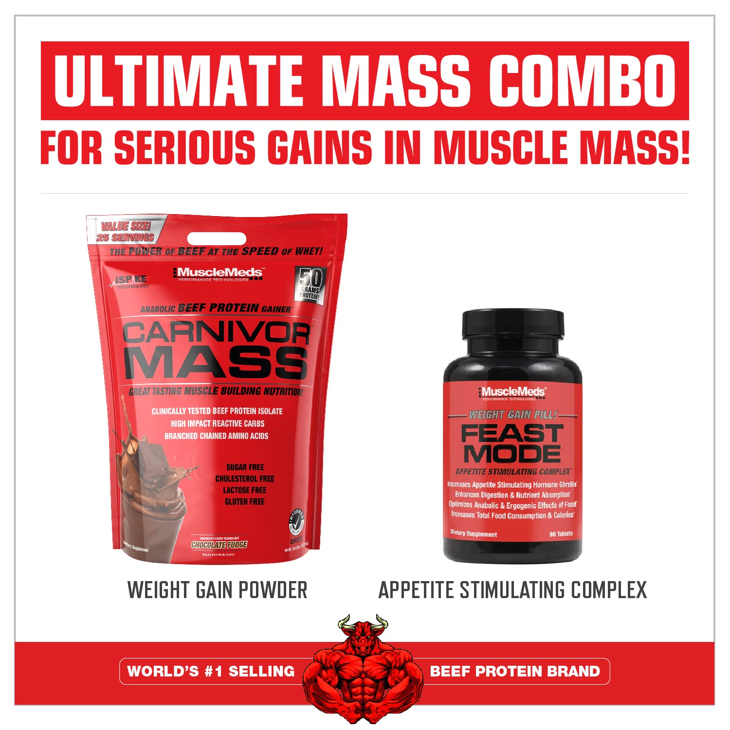 MuscleMeds Carnivor Mass ingredients panel highlights hydrolyzed beef protein isolate