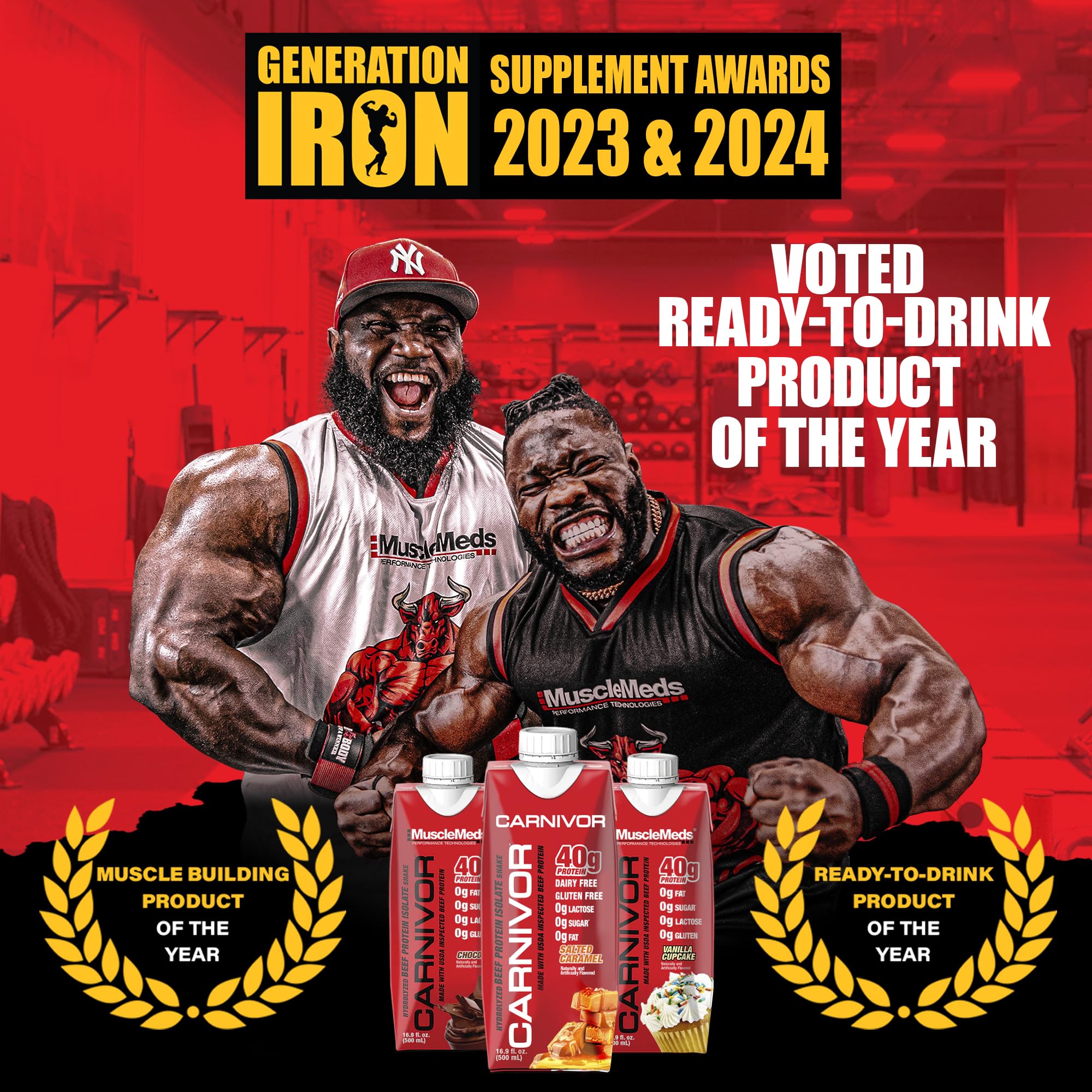 MuscleMeds Carnivor RTD bottle with halal certification badge.