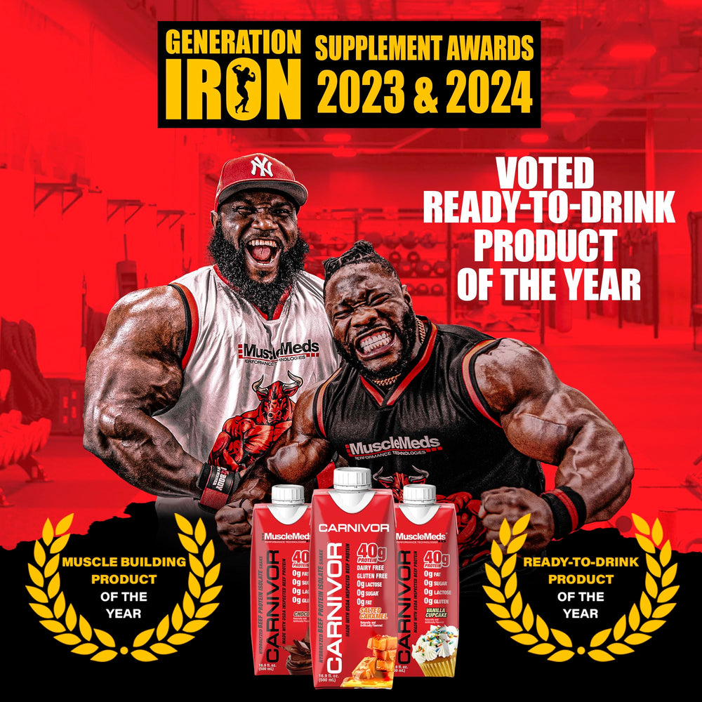 MuscleMeds Carnivor RTD bottle with halal certification badge.