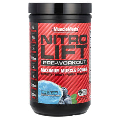 MuscleMeds Nitro Lift blue slush bottle boosts energy and focus before training