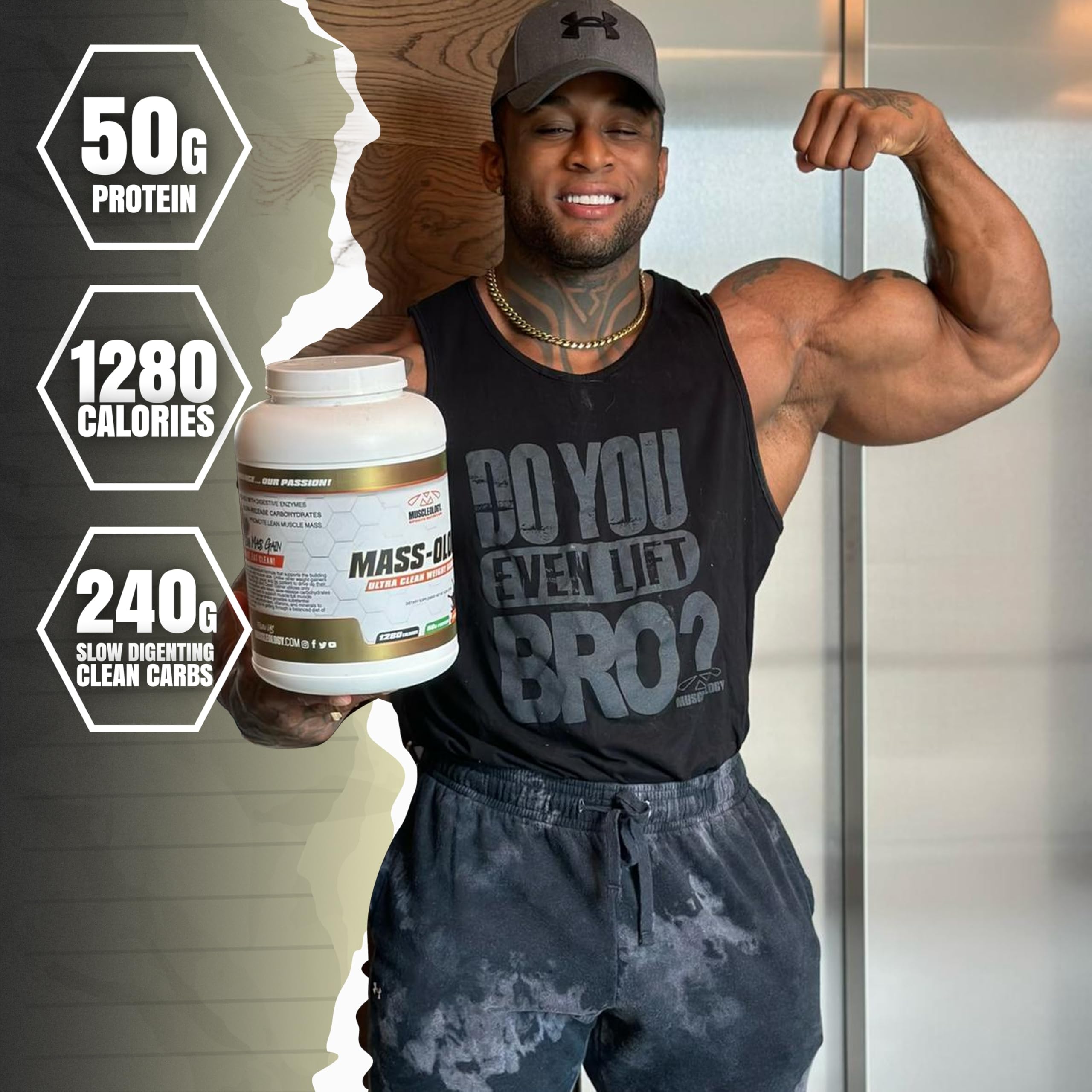 MUSCLEOLOGY MASS-OLOGY clean carbs sources chart for sustained energy.