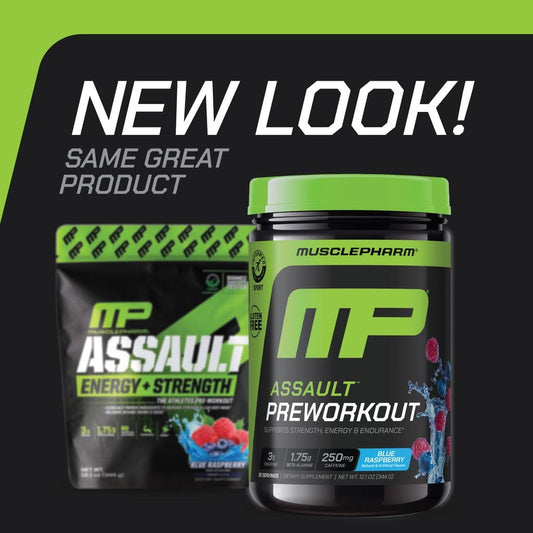 MusclePharm Assault blue raspberry can for on-the-go workouts