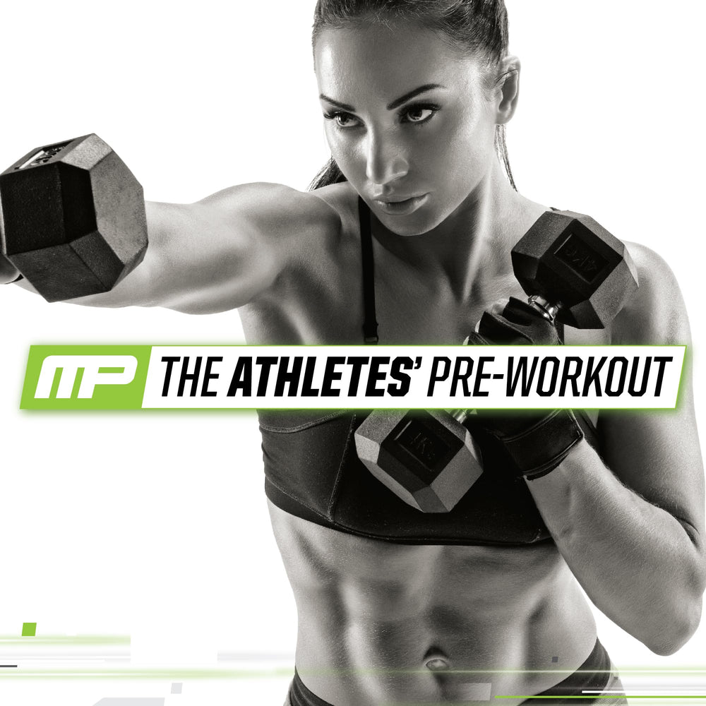 Shaker with pre-workout scoop and water featuring MusclePharm Assault.