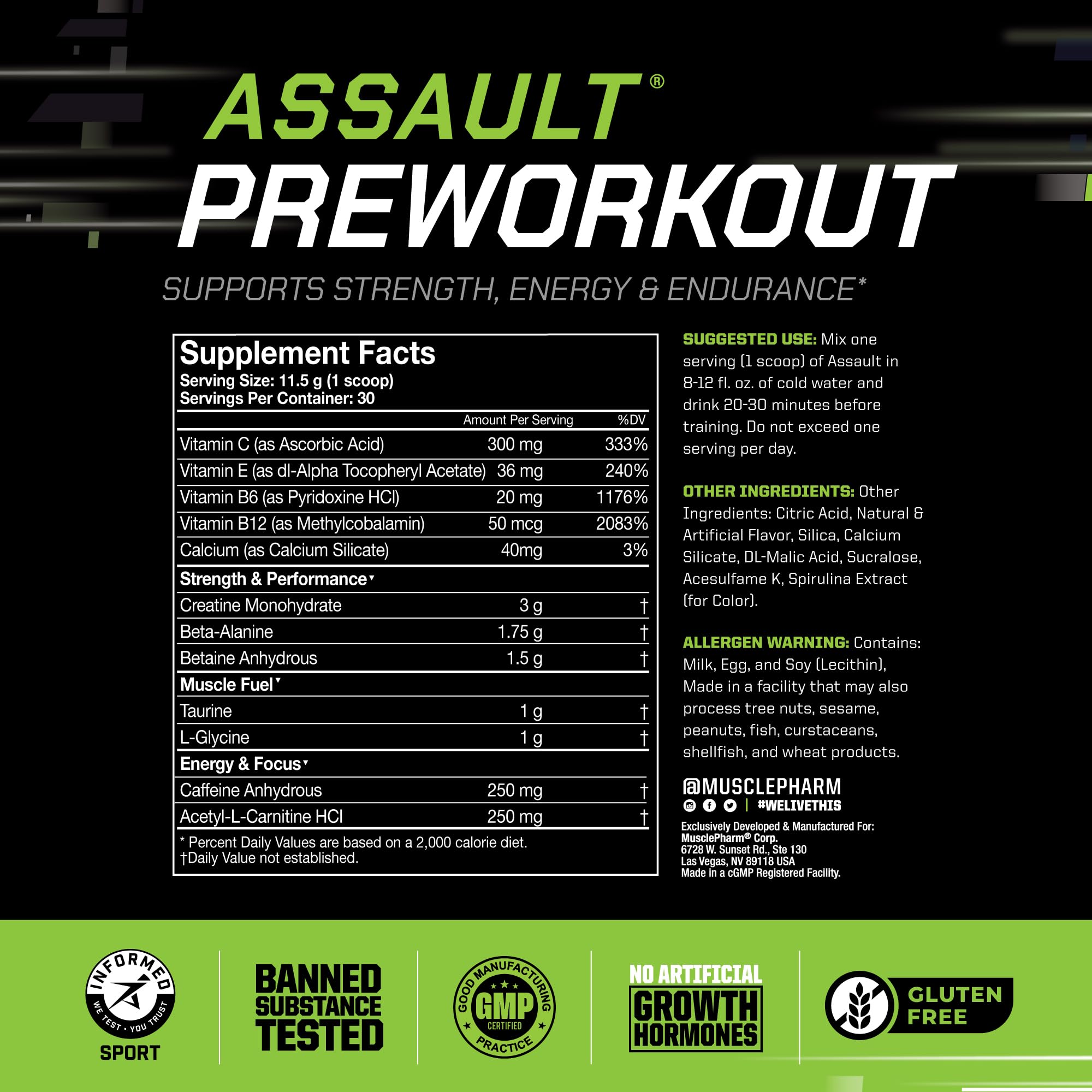 MusclePharm Assault serving scoop for precise pre-workout dosing