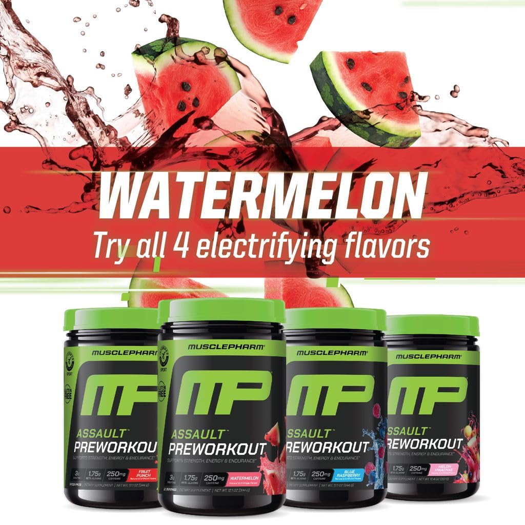 MusclePharm Assault Watermelon serving scoop in gym bag
