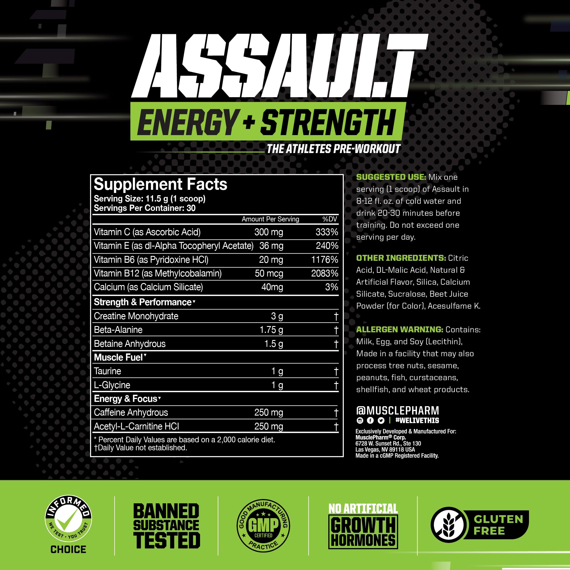 MusclePharm Assault Watermelon mixing-bottle ready for rapid hydration during training