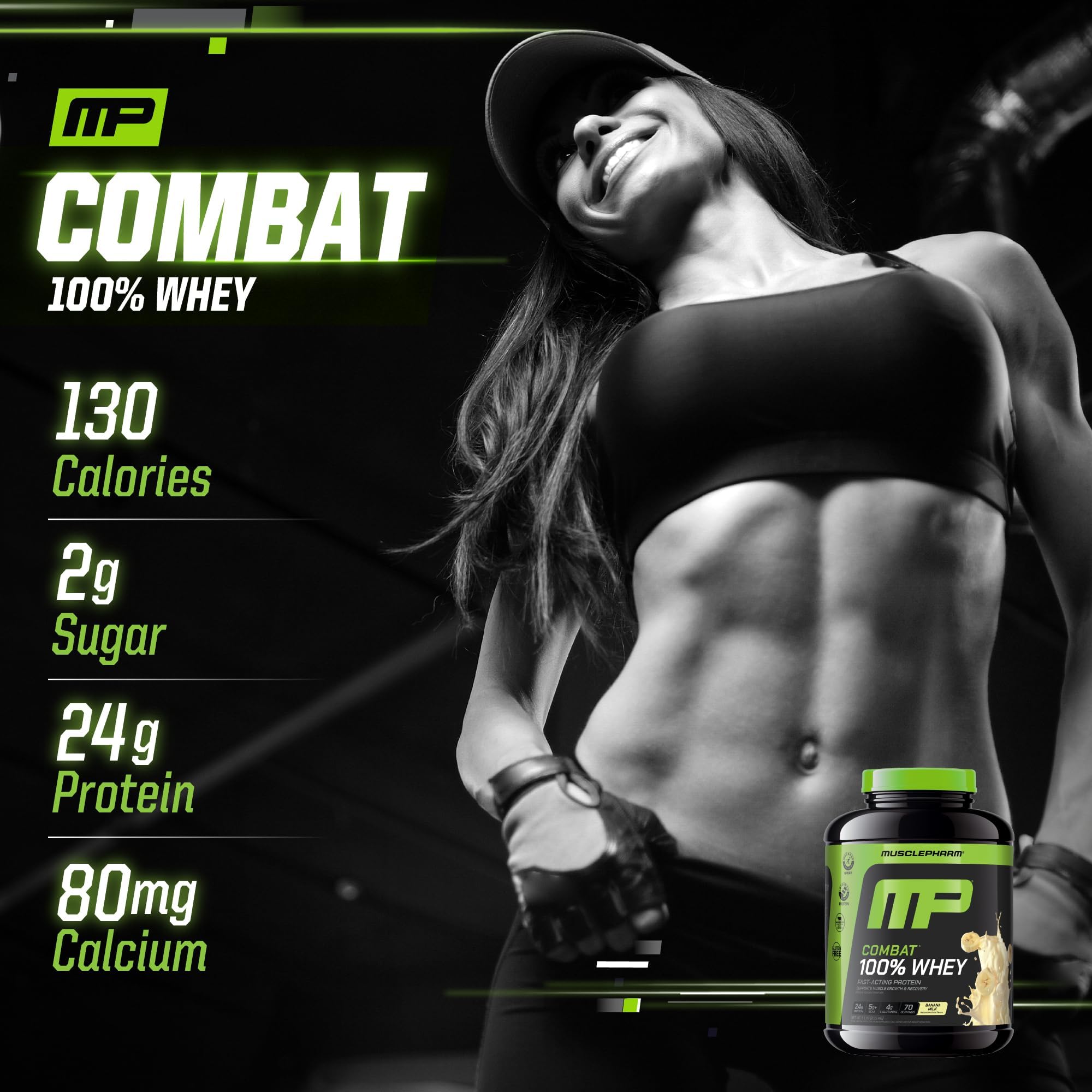 MusclePharm Combat banana milk shake shown in glass after workout