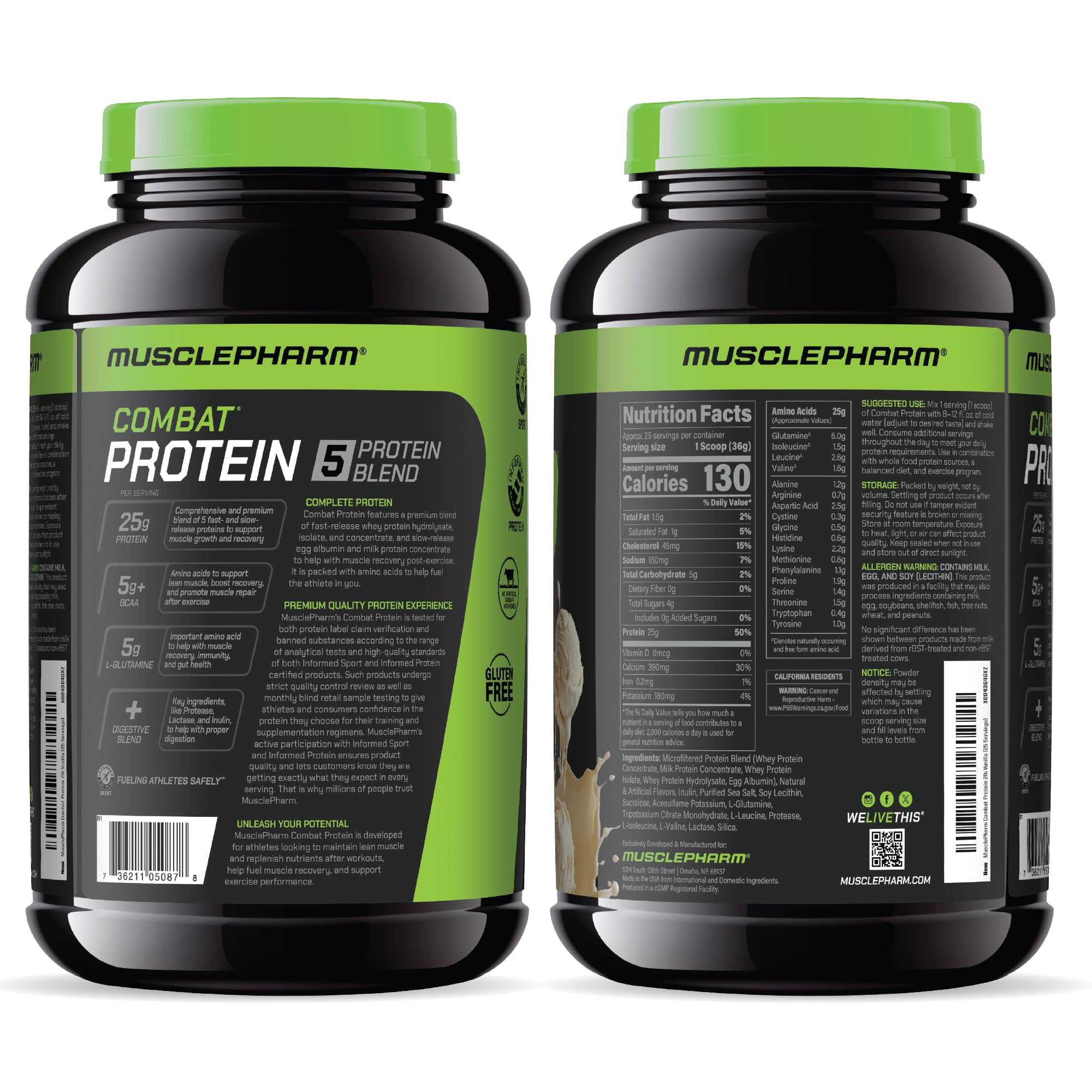 MusclePharm Combat informed-choice label confirms third-party safety testing.
