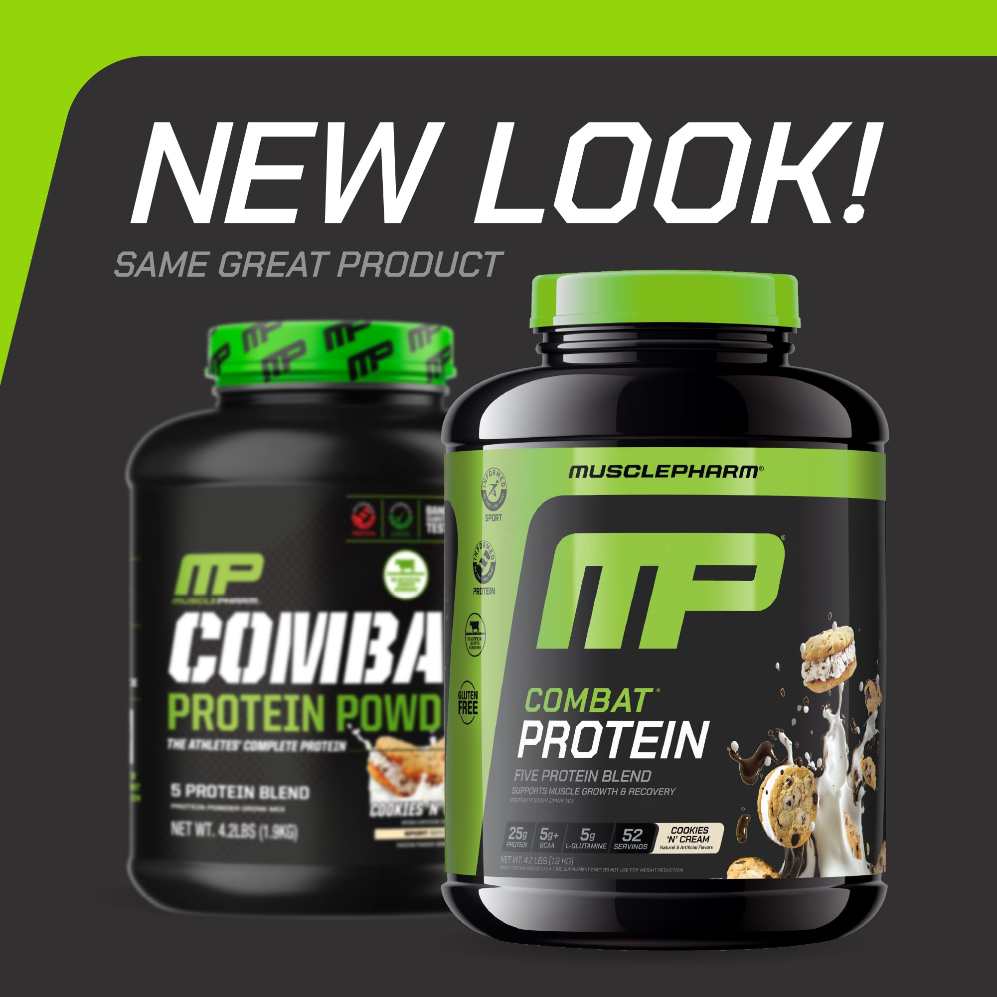 MusclePharm Combat Cookies N Cream label close-up shows ingredients and serving details