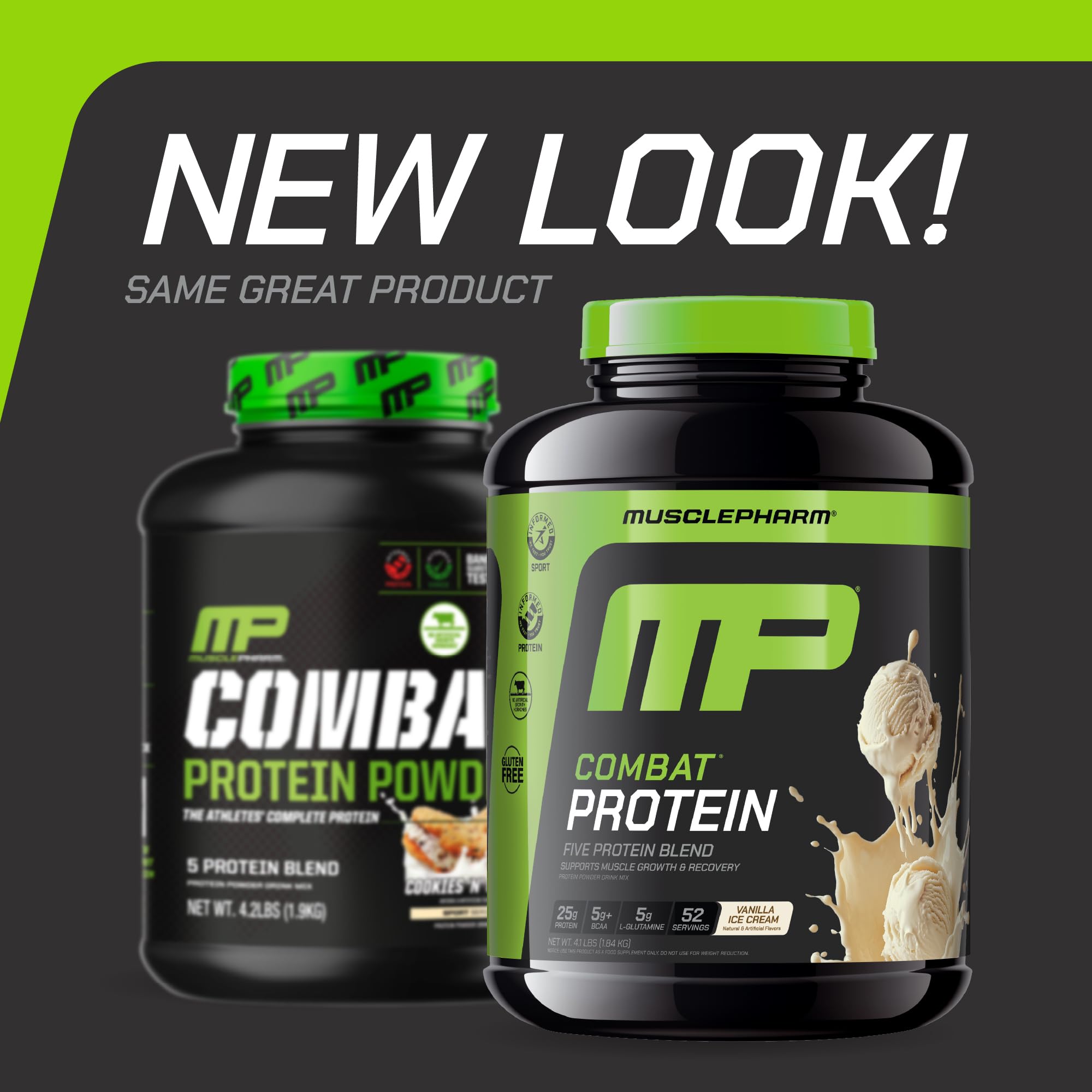 MusclePharm Combat Protein Powder vanilla label closeup highlights protein sources for informed fueling.
