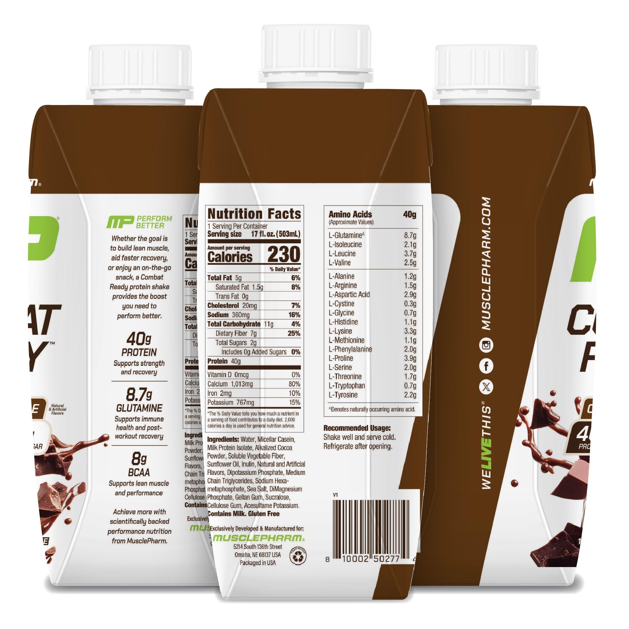 MusclePharm Combat Ready Pack of 12 RTD shakes for steady fueling