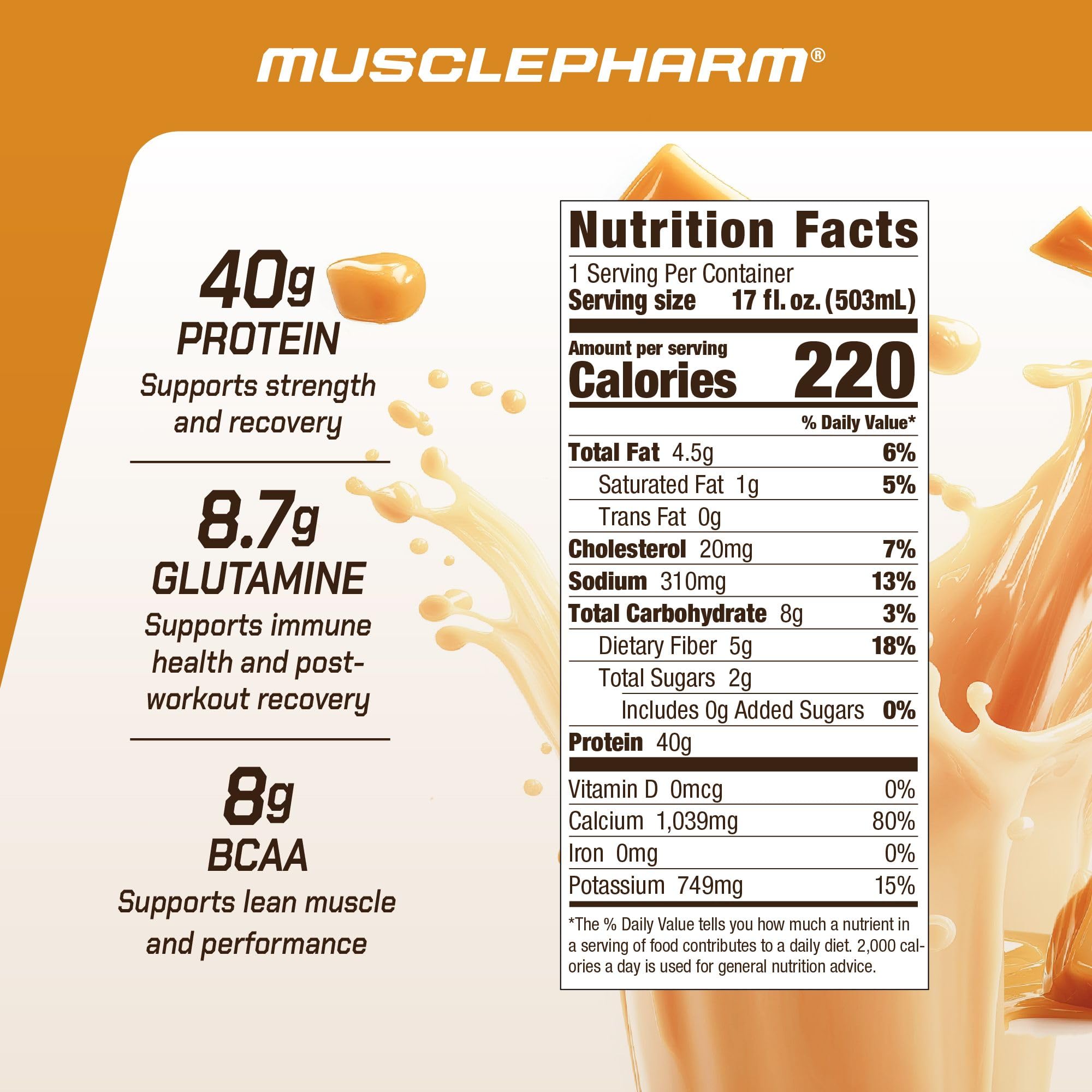 MusclePharm Combat Ready salted caramel label highlights gluten-free, no added sugar.