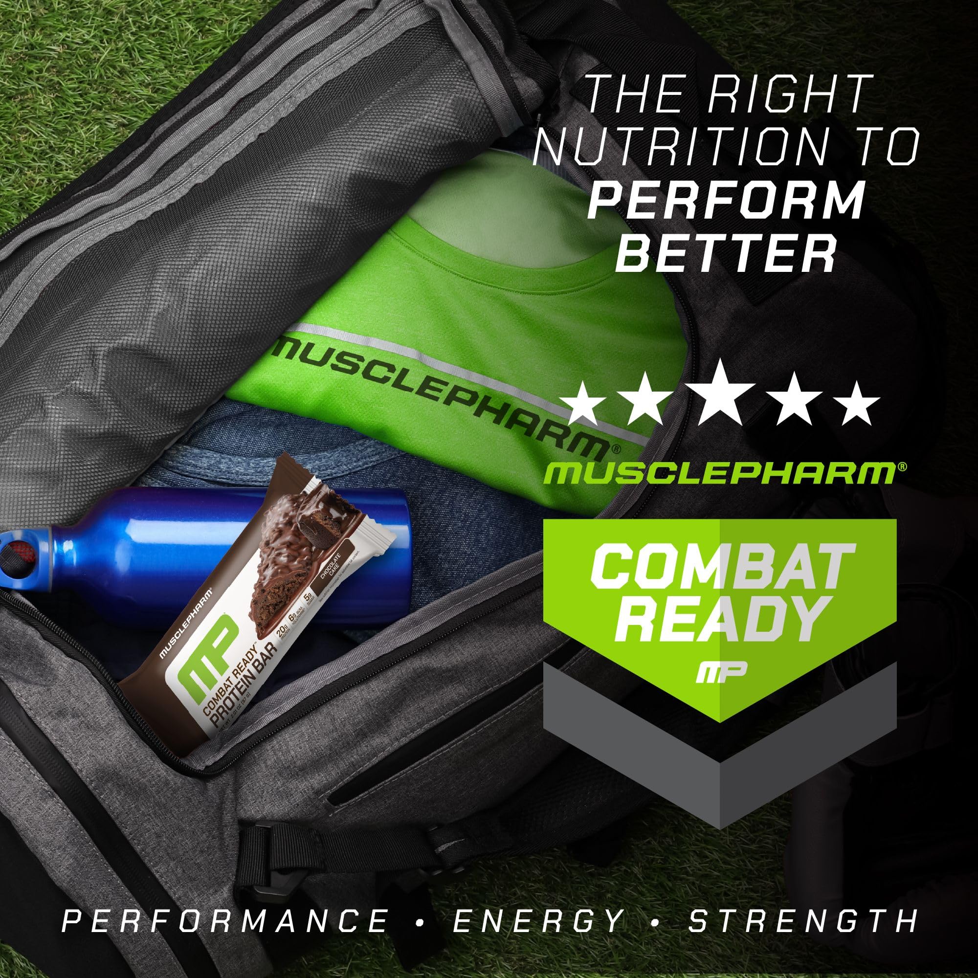 Nutrition facts panel showing 20g protein per bar for MusclePharm Combat Sport Bar