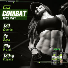 MusclePharm Combat Whey label with Informed-Choice badge signals trusted testing
