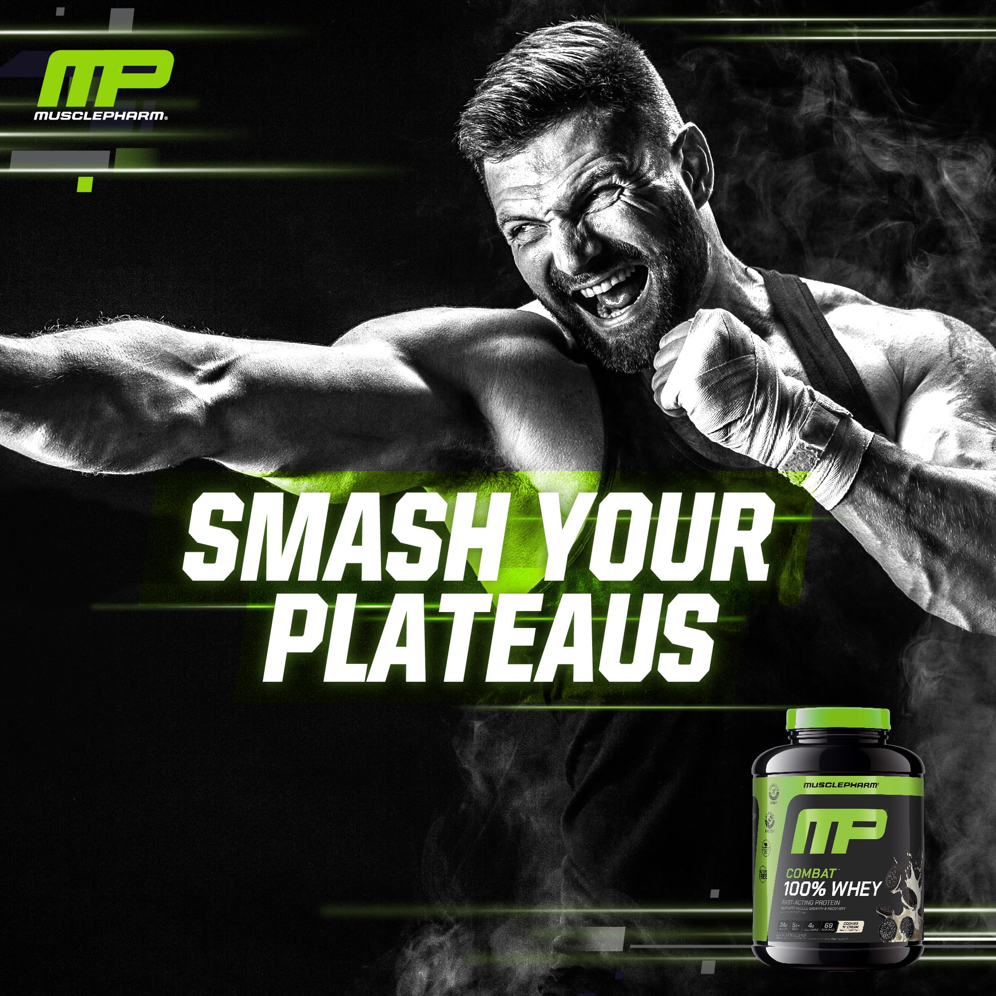 Ingredient panel showing whey isolate and concentrate in MusclePharm Combat
