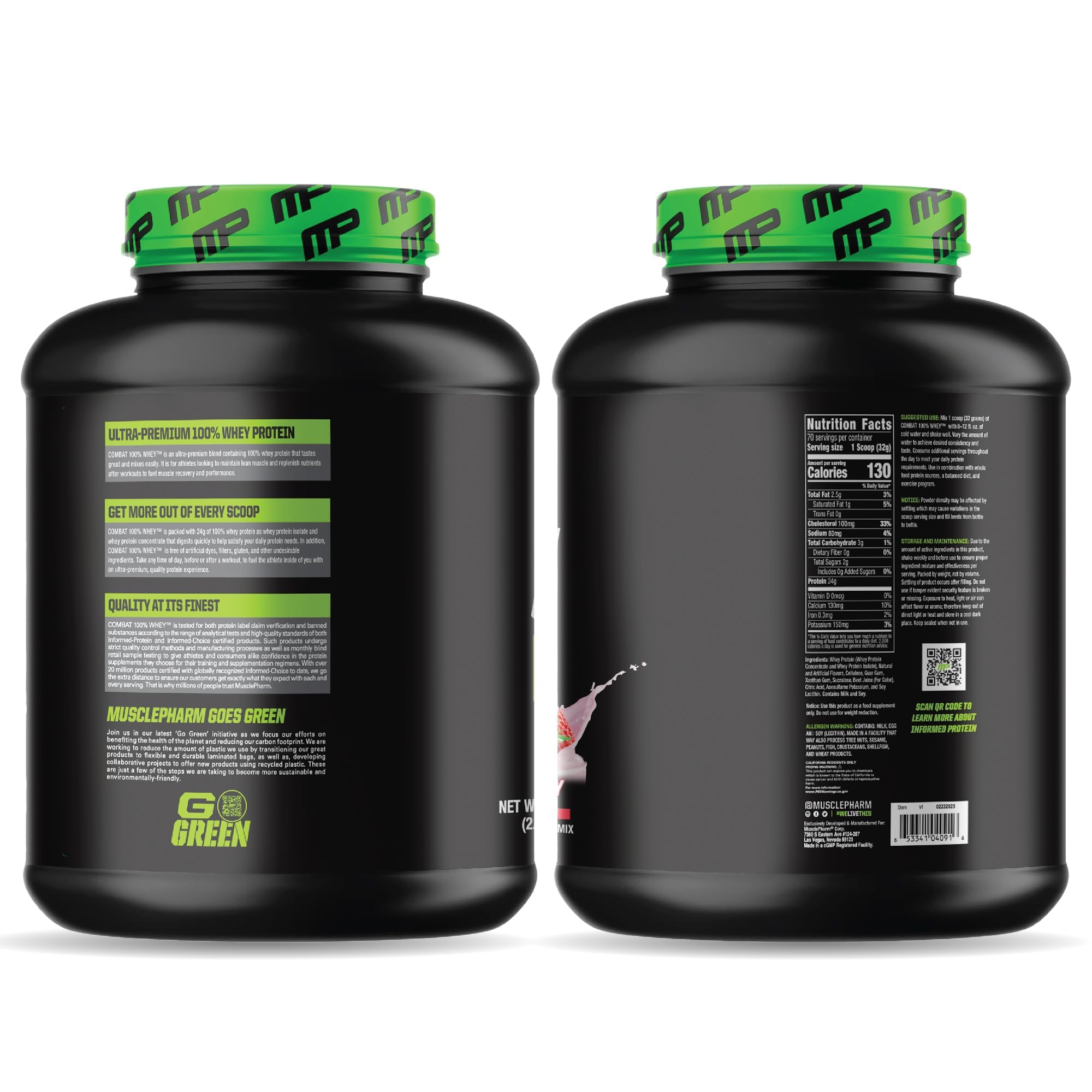 MusclePharm Combat Whey Strawberry Cream serving showcases smooth flavor.