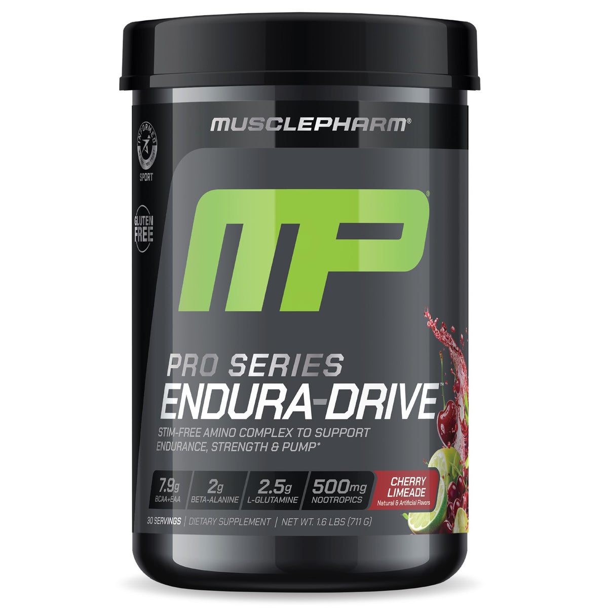 MusclePharm Endura-Drive bottle pouring into glass for pre-workout use.