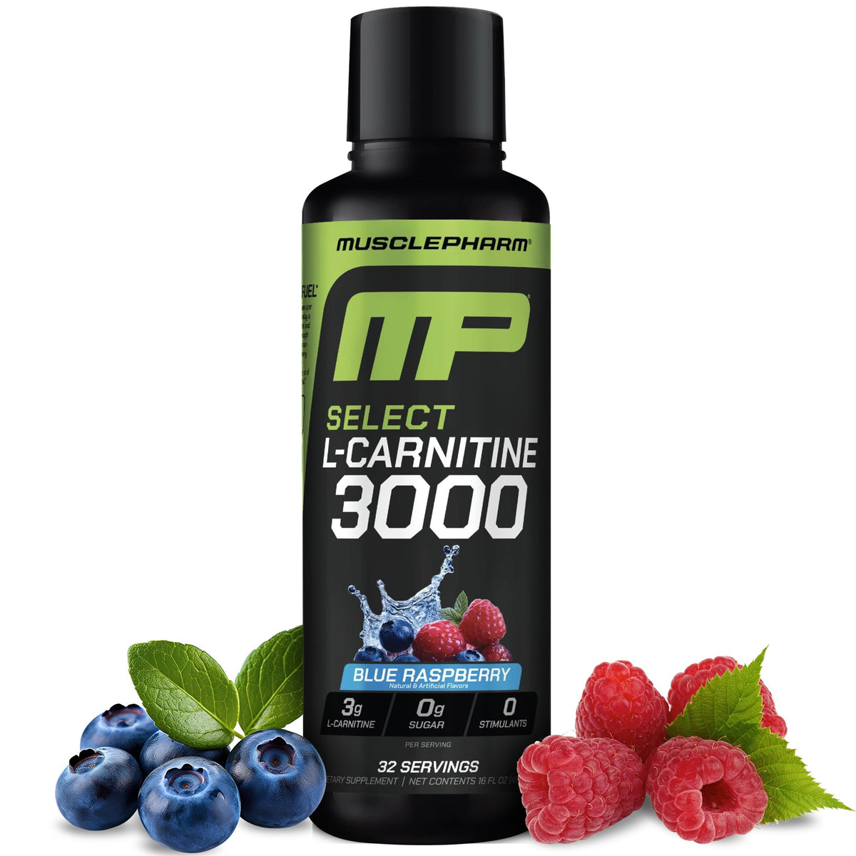 MusclePharm L-Carnitine 3000 blue raspberry bottle boosts energy without sugar