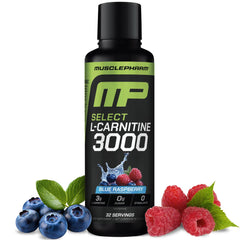 MusclePharm L-Carnitine 3000 blue raspberry bottle boosts energy without sugar