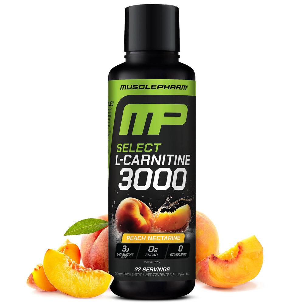 MusclePharm L-Carnitine 3000 bottle with peach nectarine flavor for clean energy.