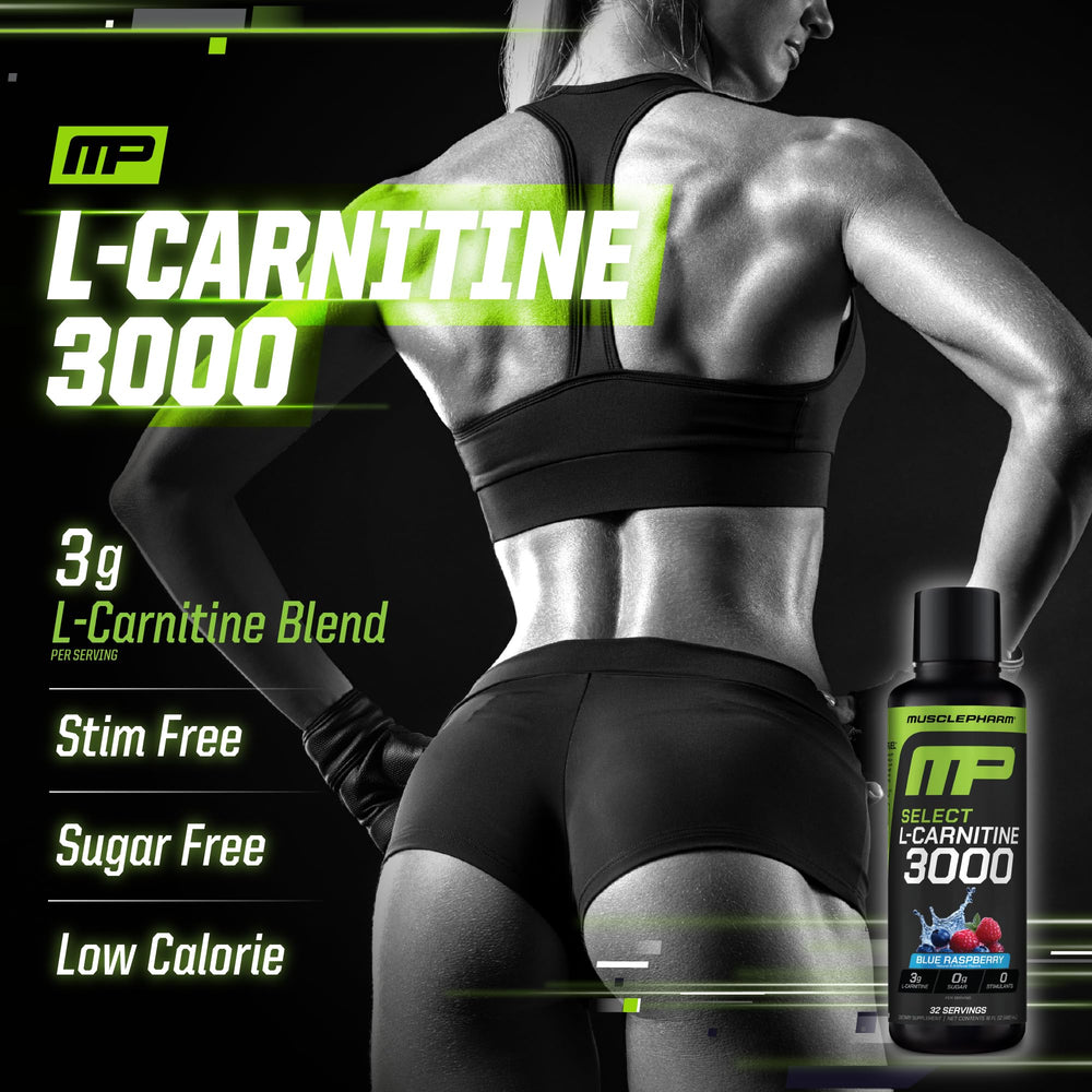 MusclePharm L-Carnitine 3000 label close-up highlights keto-friendly gluten-free ingredients