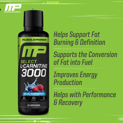MusclePharm L-Carnitine 3000 liquid being poured into a glass for workout use